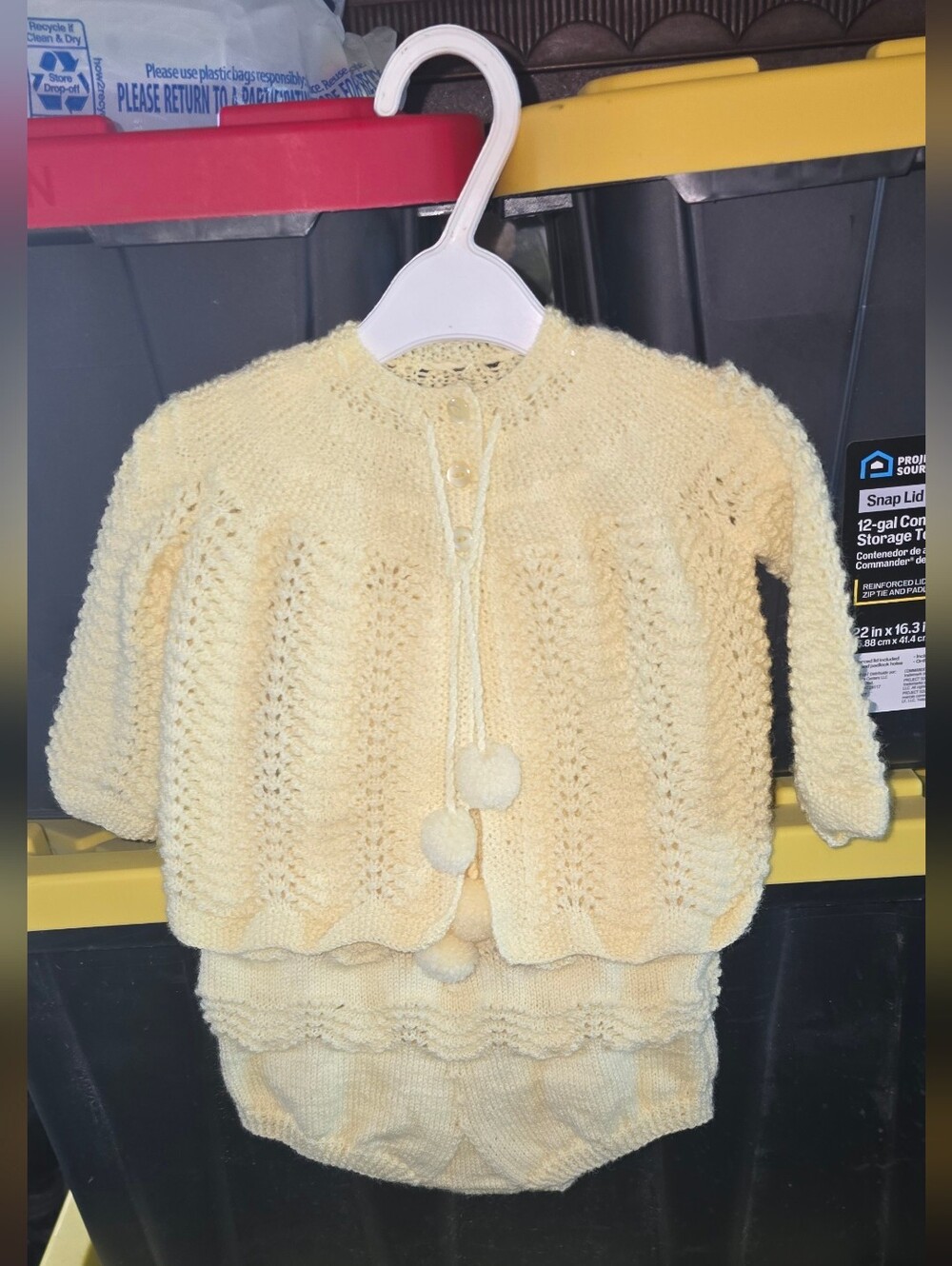 Hand-Knit Baby Cardigan and Bloomer Set in Soft Yellow